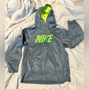 Nike Silver Hoodie with Bright Green Logo